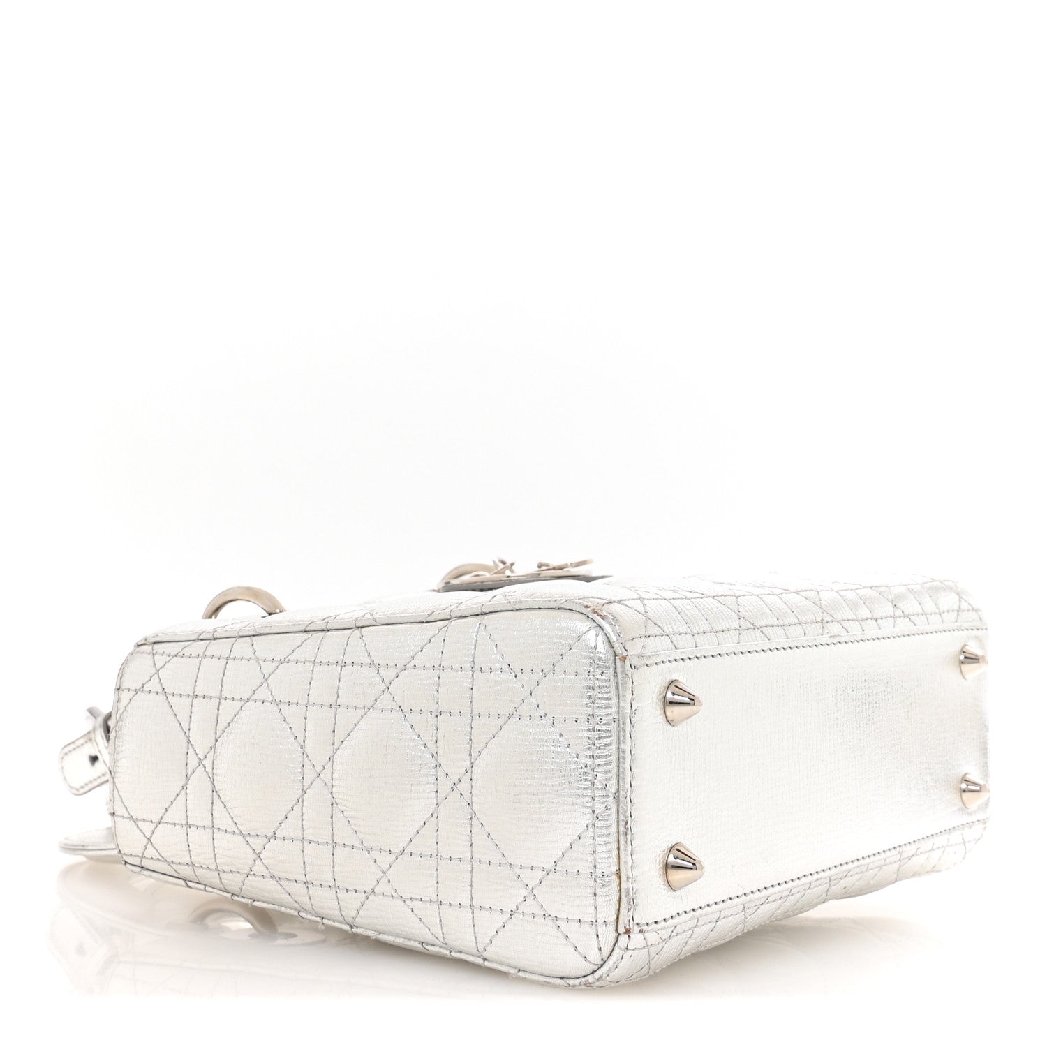 Christian Dior Metallic Grained Calfskin Cannage Small Lucky Badges My Lady Dior Silver