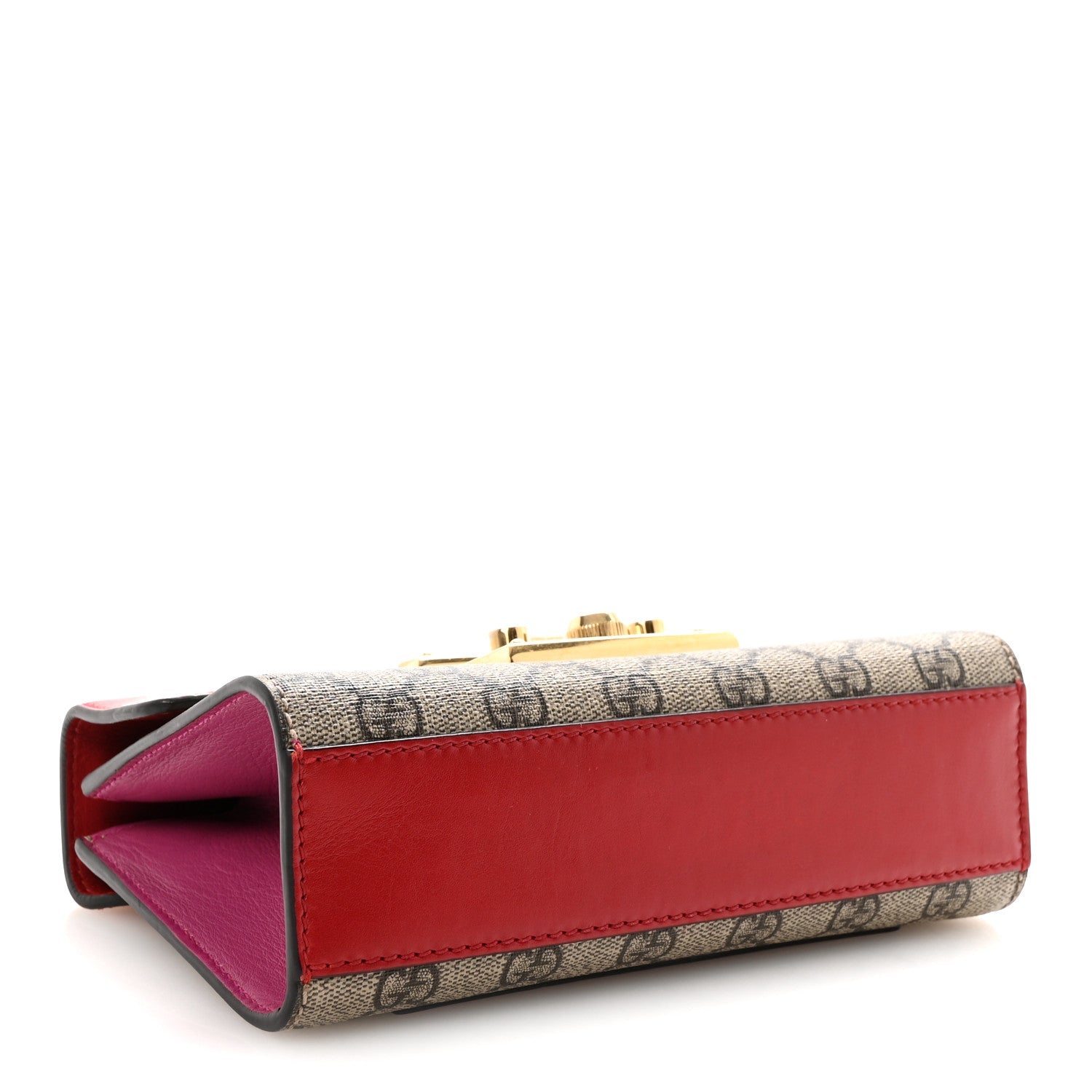 Gucci GG Supreme Monogram Calfskin Small Padlock Shoulder Bag Beige Hibiscus Red New Rosette
