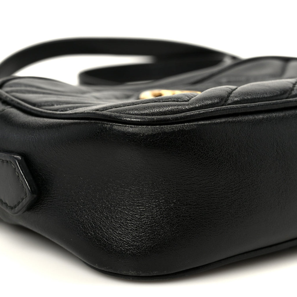 Gucci Calfskin Matelasse Mini GG Marmont Chain Shoulder Bag Black