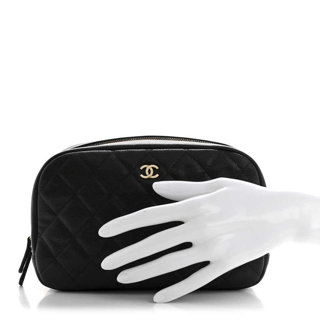 Caviar Quilted Medium Curvy Pouch Cosmetic Case Black