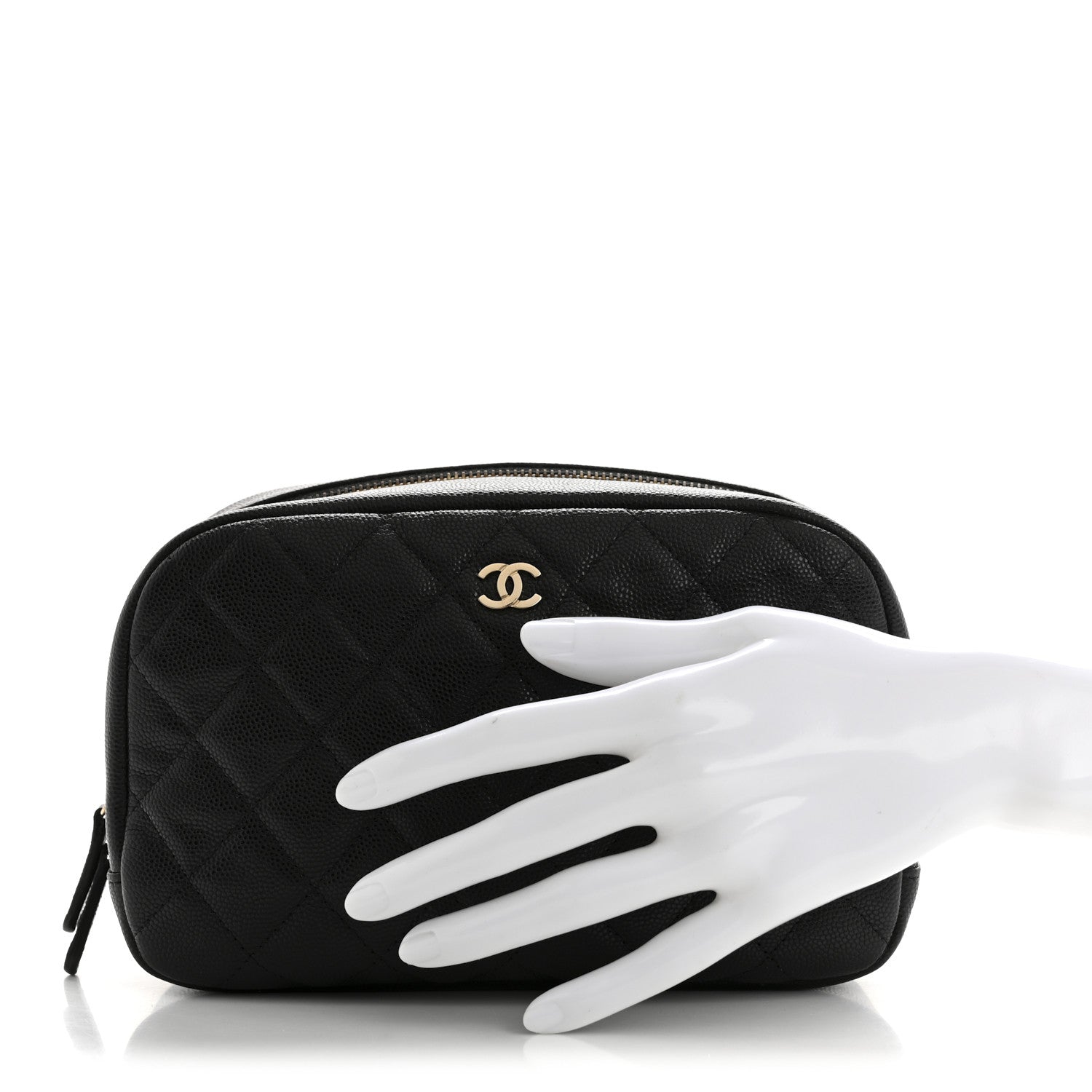 Caviar Quilted Medium Curvy Pouch Cosmetic Case Black