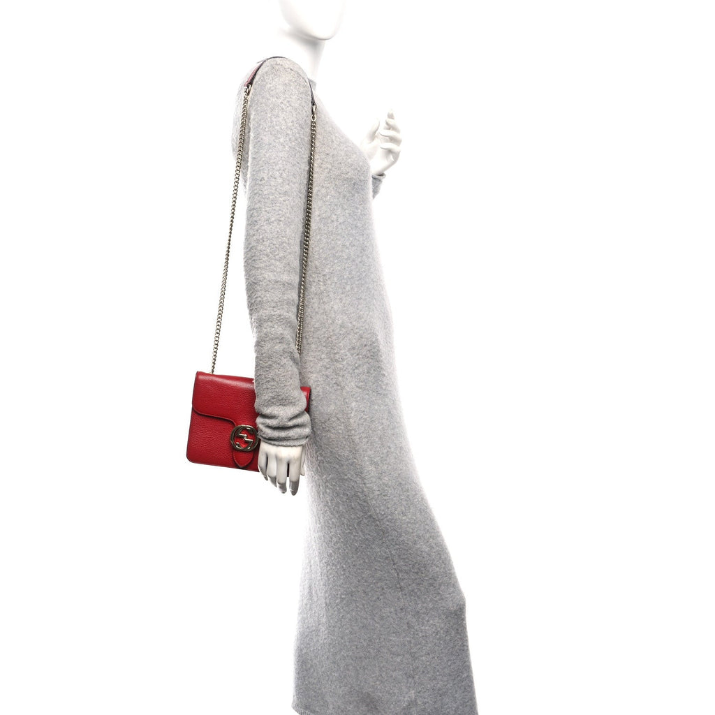 Gucci Dollar Calfskin Small Interlocking G Shoulder Bag Red