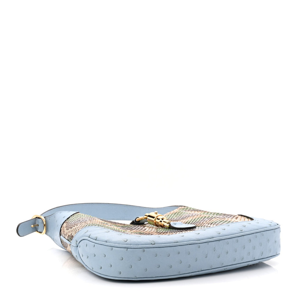 Gucci Snakeskin Ostrich Calfskin Small Jackie 1961 Hobo Blue Multicolor
