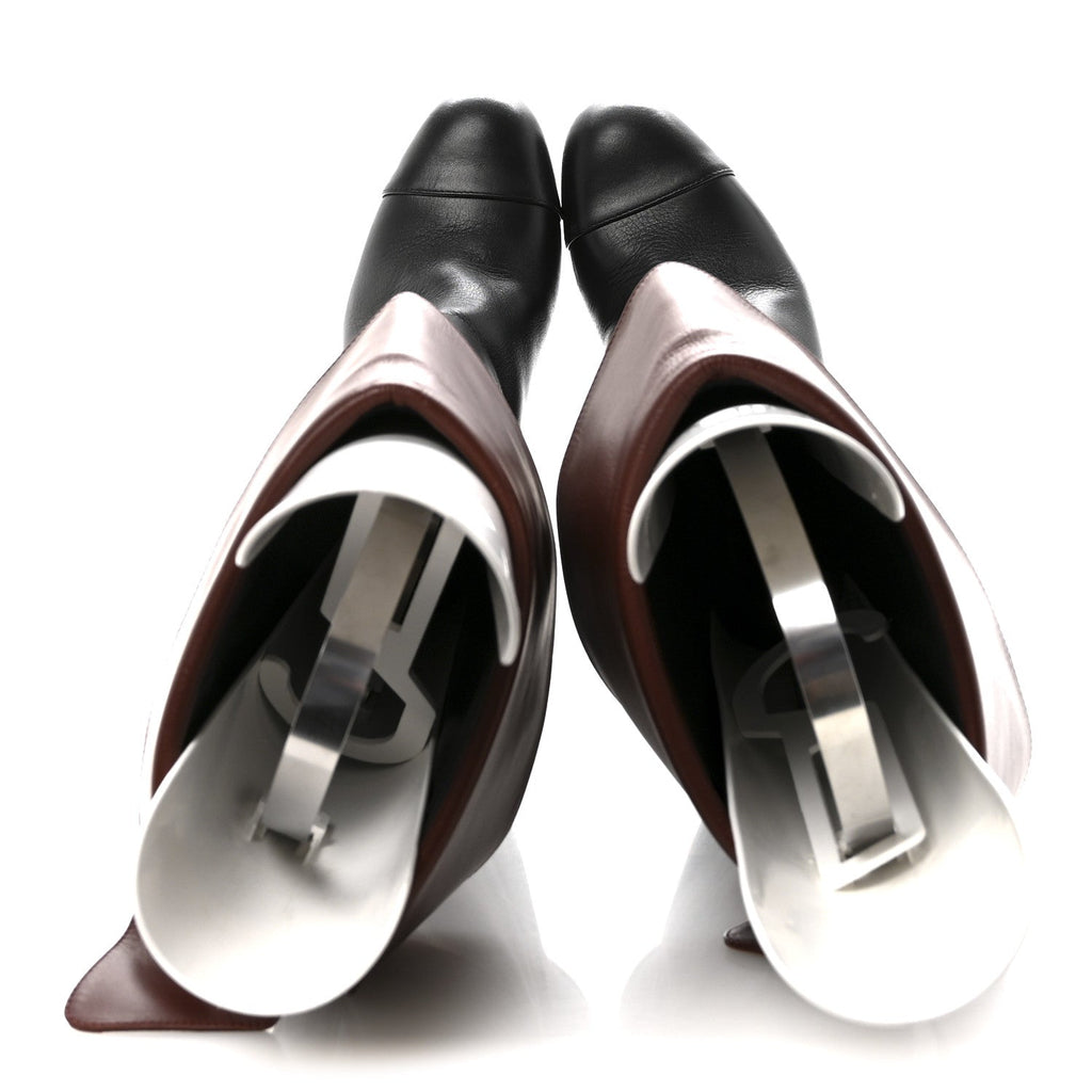 Calfskin CC Fold Over Boots 38 Black Brown