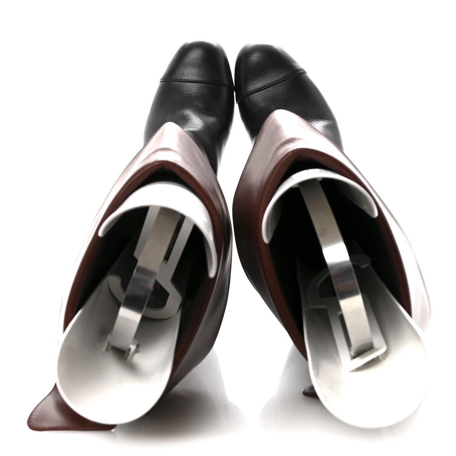 Calfskin CC Fold Over Boots 38 Black Brown