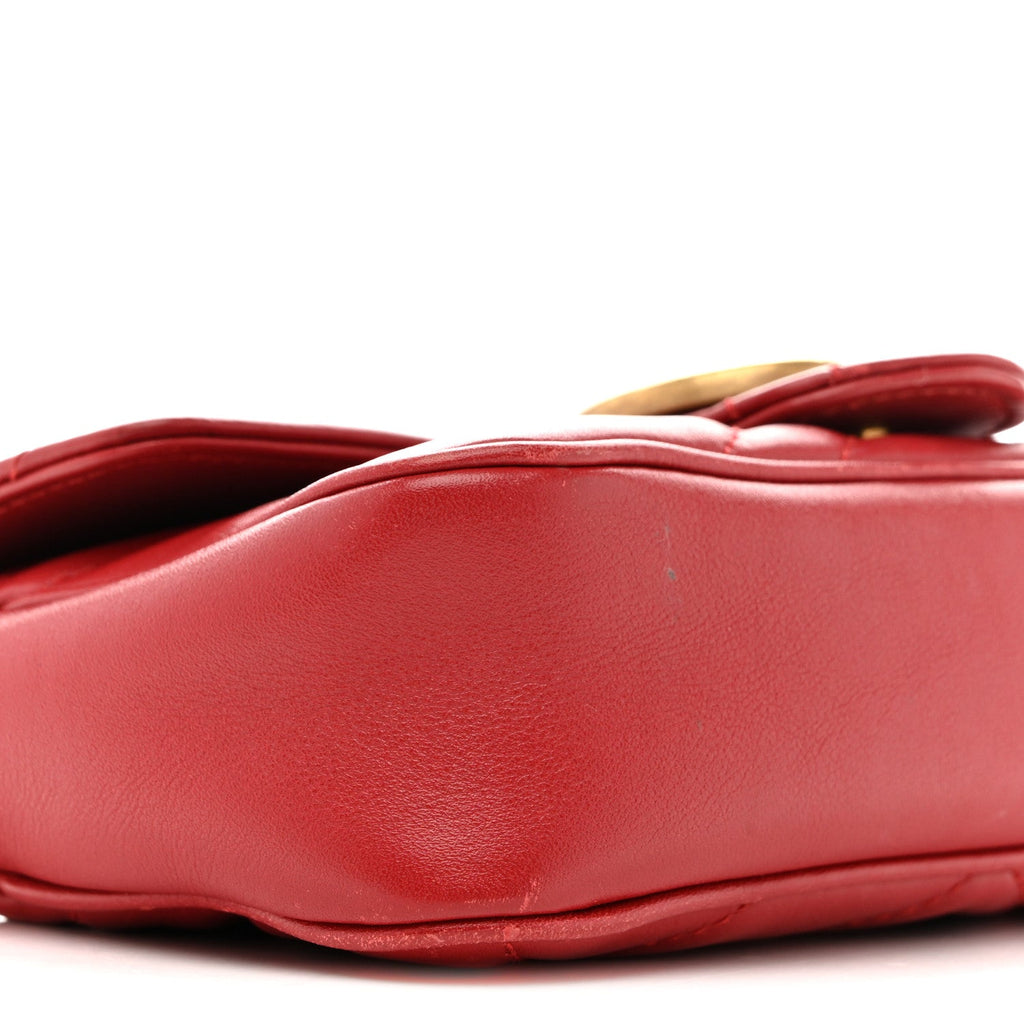 Gucci Calfskin Matelasse Super Mini GG Marmont Shoulder Bag Hibiscus Red