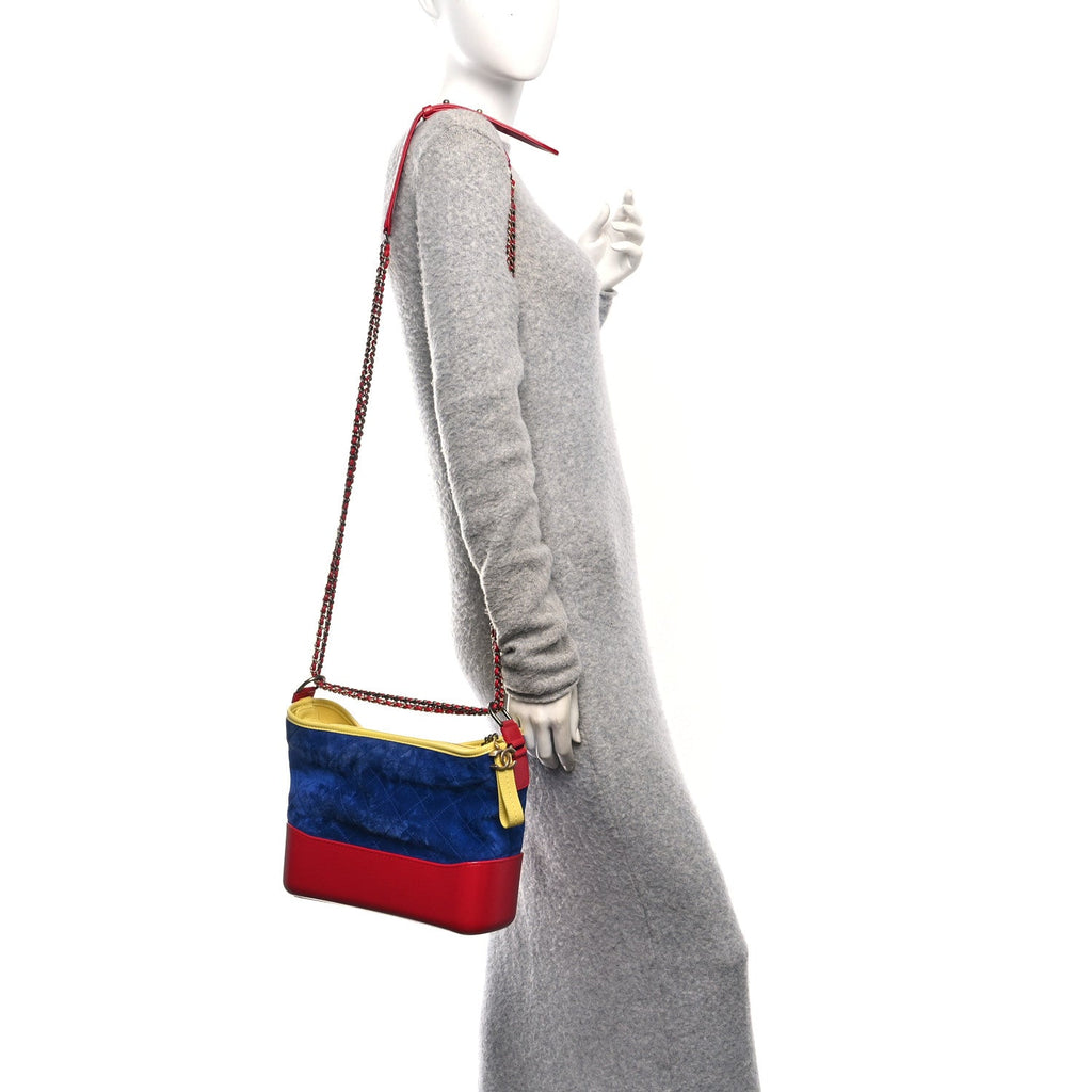 Chanel Suede Calfskin Quilted Medium Gabrielle Hobo Red Blue Yellow