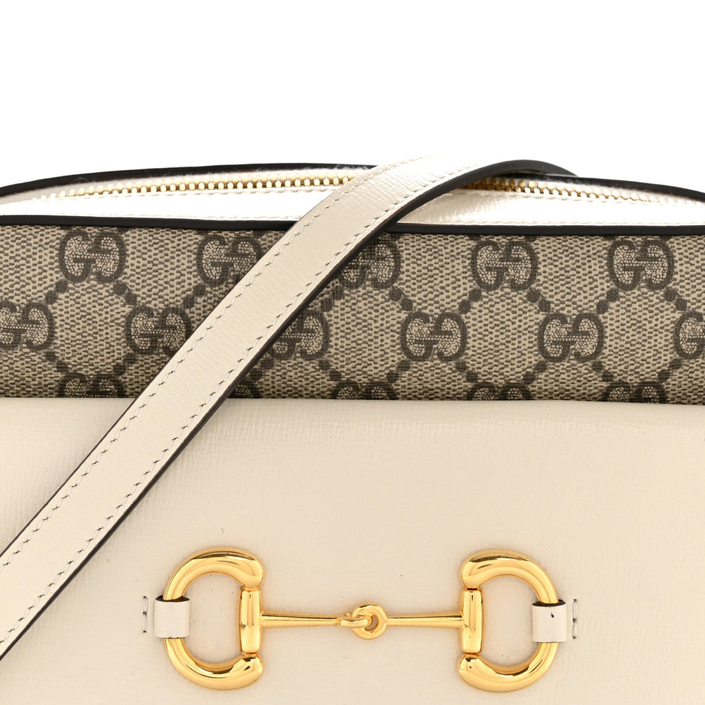 Gucci GG Supreme Monogram Small Horsebit 1955 Shoulder Bag Beige Mystic White