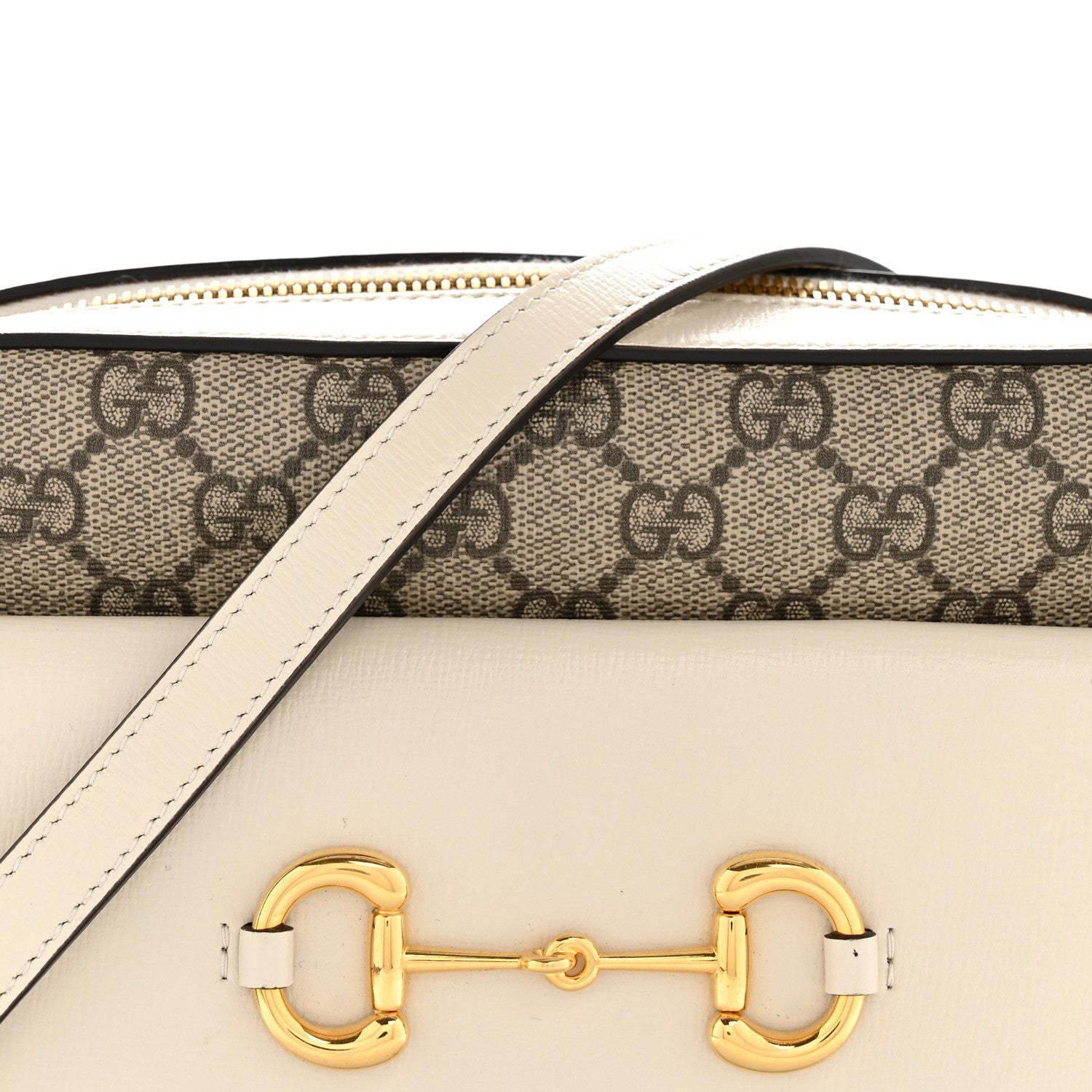 Gucci GG Supreme Monogram Small Horsebit 1955 Shoulder Bag Beige Mystic White