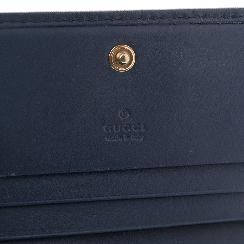 Gucci Denim Matelasse Pearly GG Marmont Card Case Wallet Blue