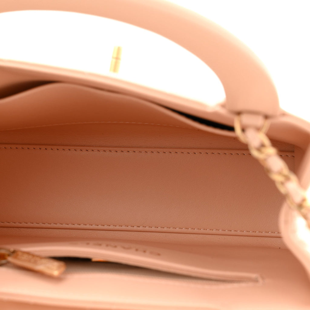Chanel Shiny Aged Calfskin Quilted Nano Kelly Shopper Beige