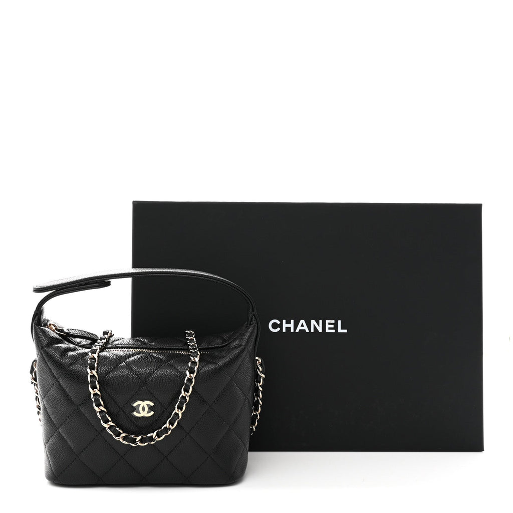 Chanel Caviar Quilted Hobo Clutch With Chain Black