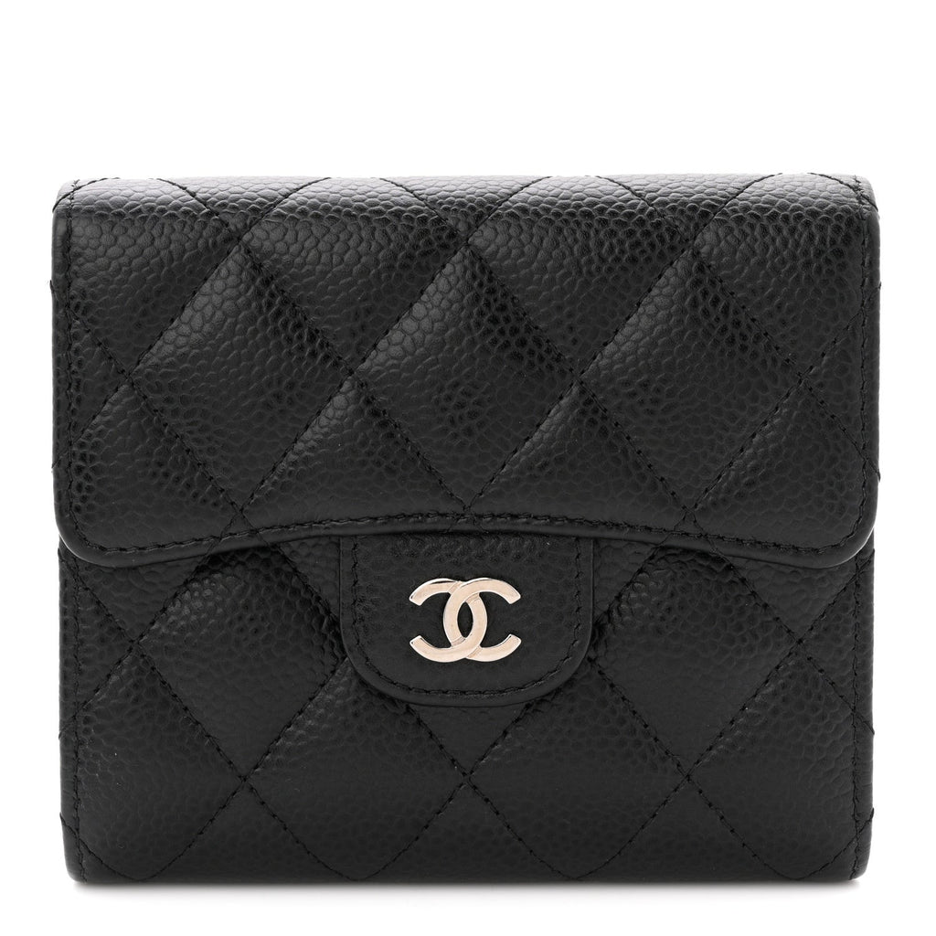 Caviar Quilted Compact Flap Wallet Black