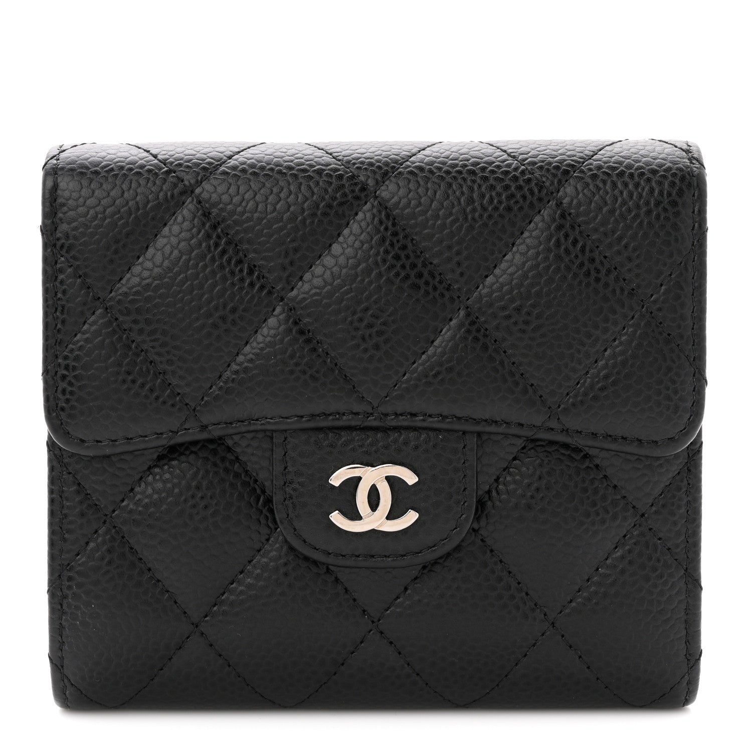 Caviar Quilted Compact Flap Wallet Black