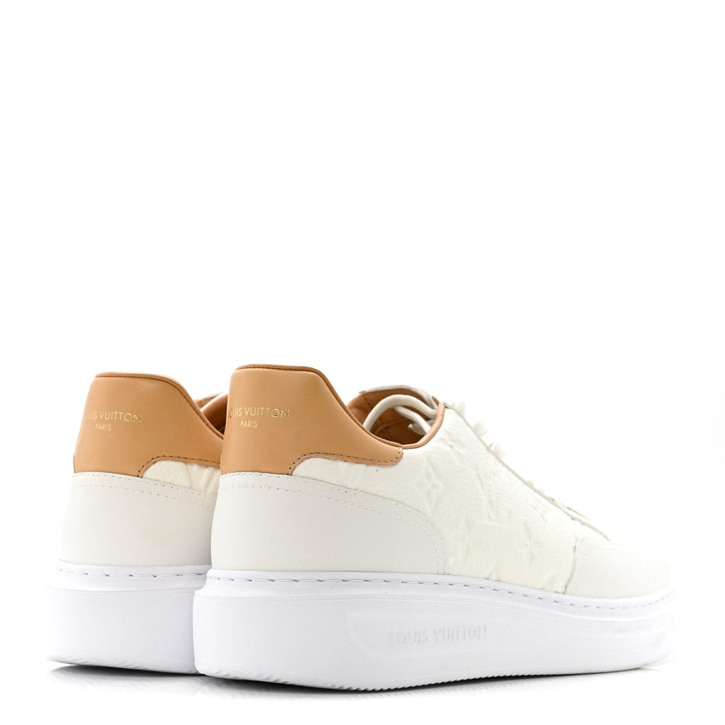 Louis Vuitton Grained Calfskin Embossed Monogram Mens Beverly Hills Sneakers 8.5 White