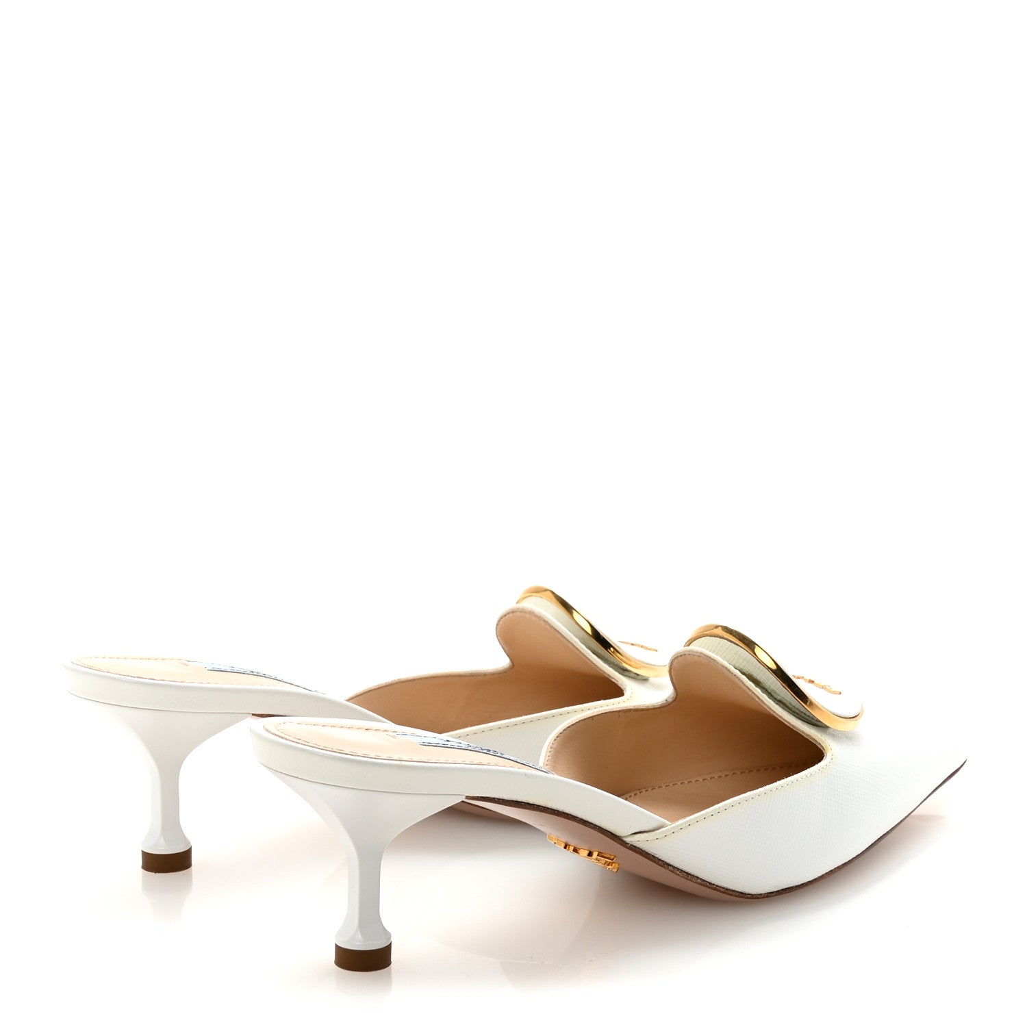 Prada Saffiano Logo Pointed Toe 50mm Mules 36 White