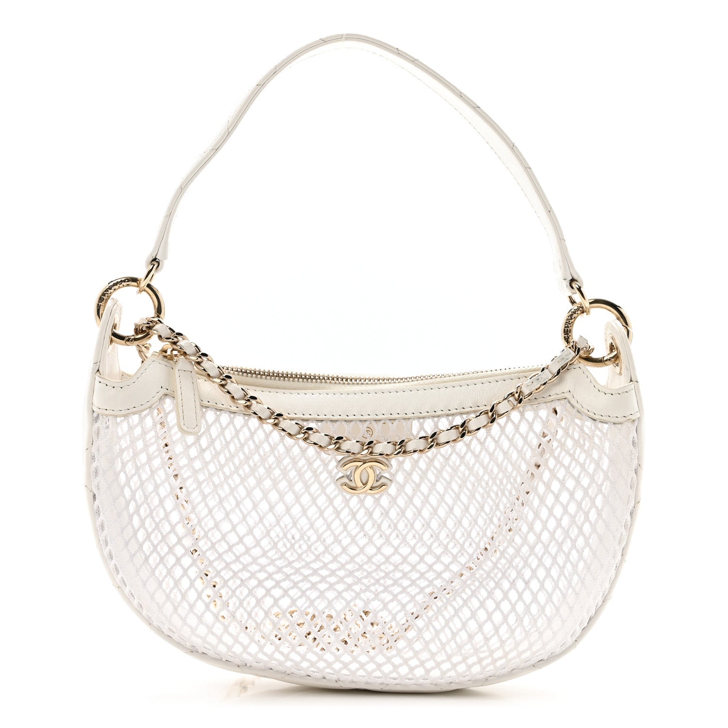 Chanel Mesh Shiny Lambskin Chain Hobo White