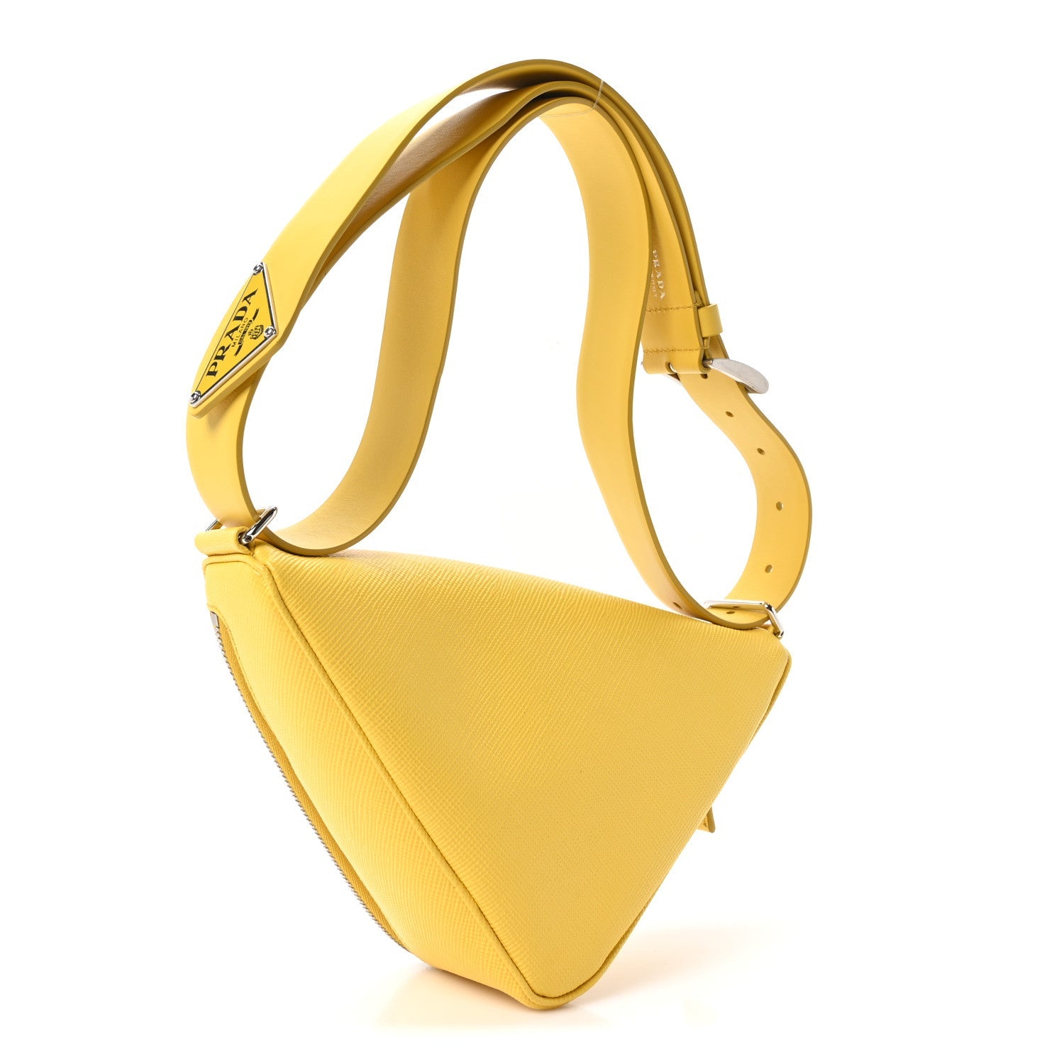Prada Saffiano Triangle Shoulder Belt Bag Sunny Yellow