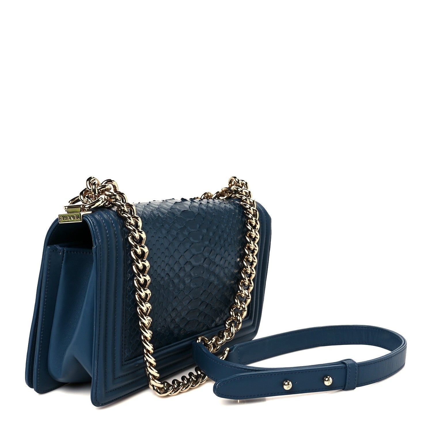 Chanel Snakeskin Medium Boy Flap Blue