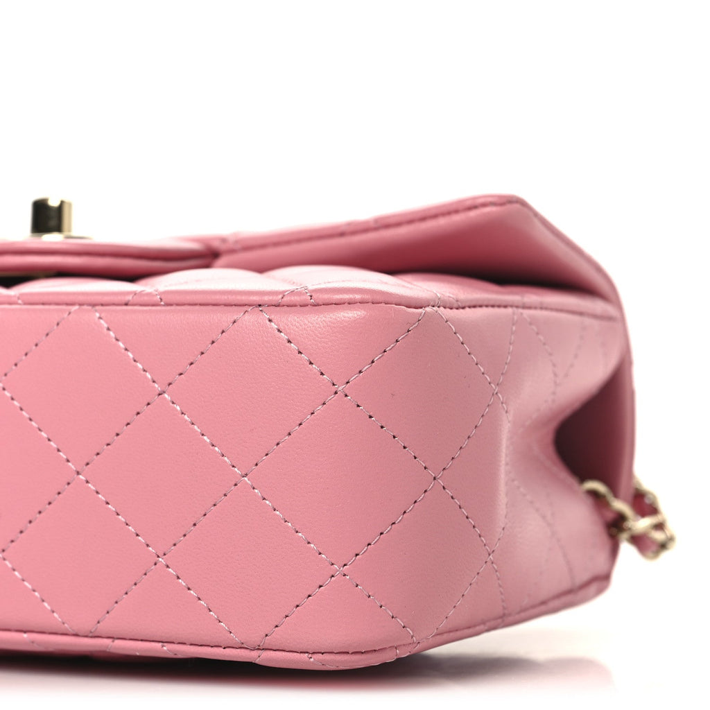 Chanel Lambskin Quilted Mini Top Handle Rectangular Flap Pink