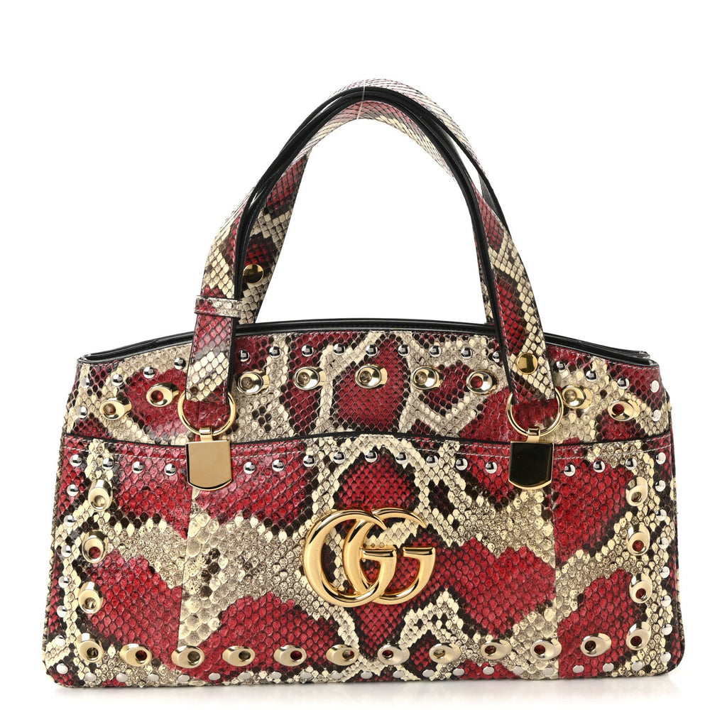 Gucci Snakeskin Large Arli Top Handle Bag Pink Beige