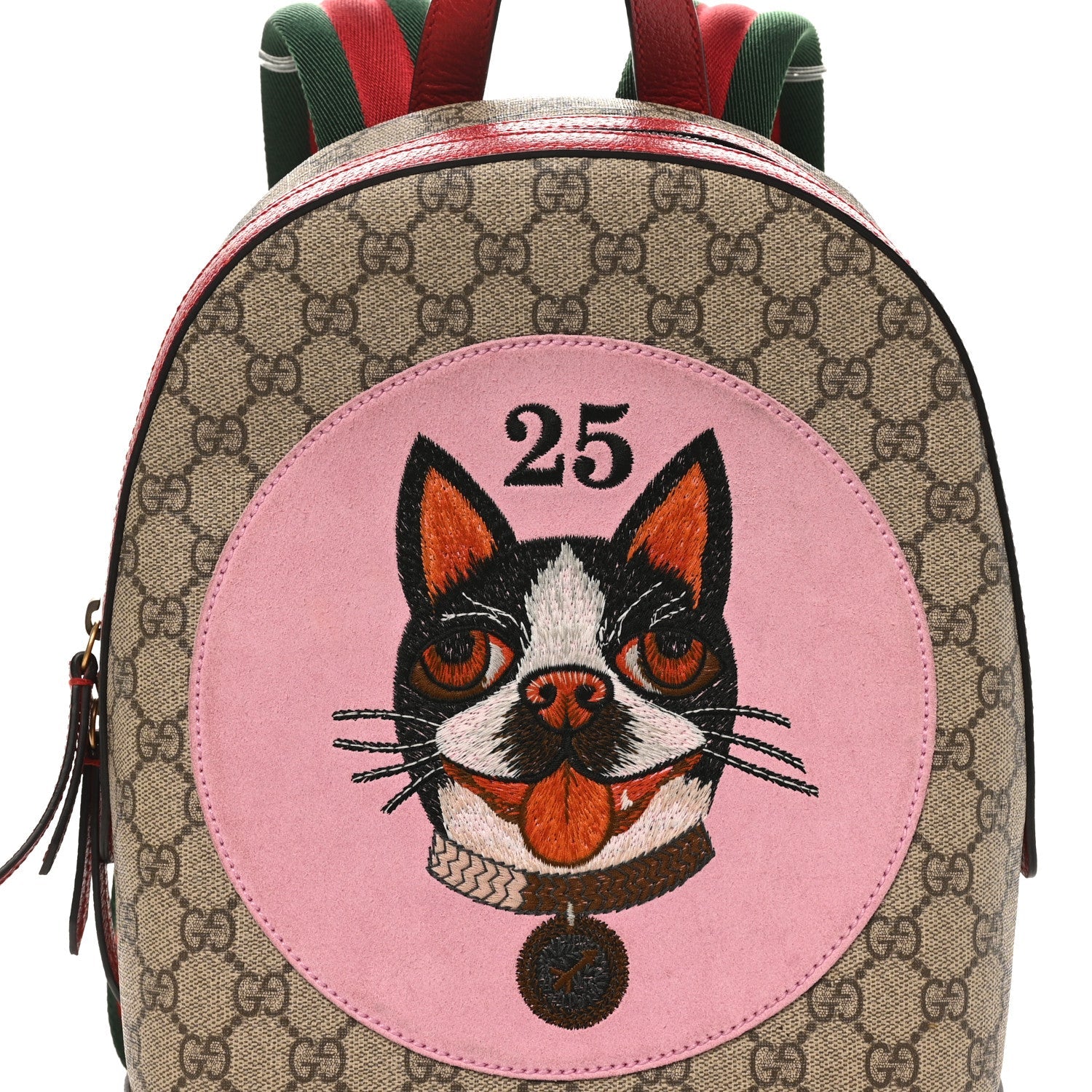 Gucci GG Supreme Monogram Web Bosco Patch Dome Backpack Beige Malva Hibiscus Red