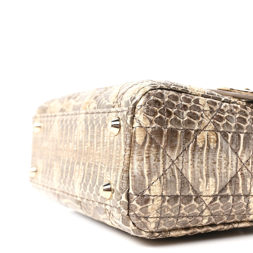 Christian Dior Metallic Snakeskin Cannage Mini Lady Dior Beige