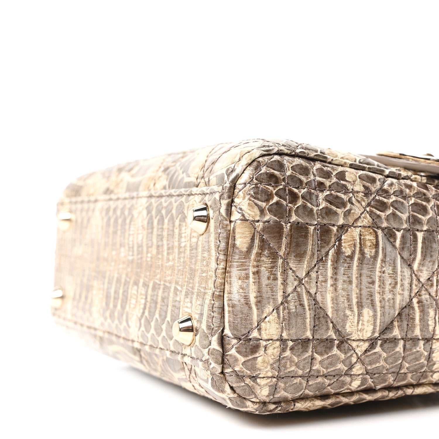 Christian Dior Metallic Snakeskin Cannage Mini Lady Dior Beige