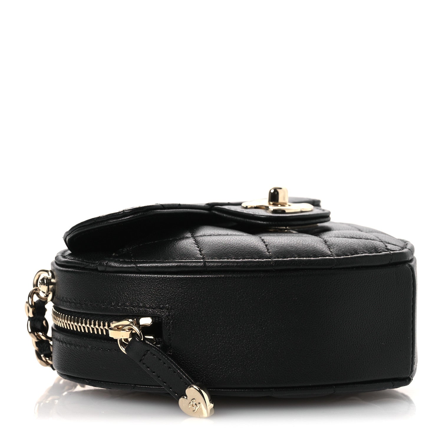Chanel Lambskin Quilted CC In Love Heart Clutch With Chain Black