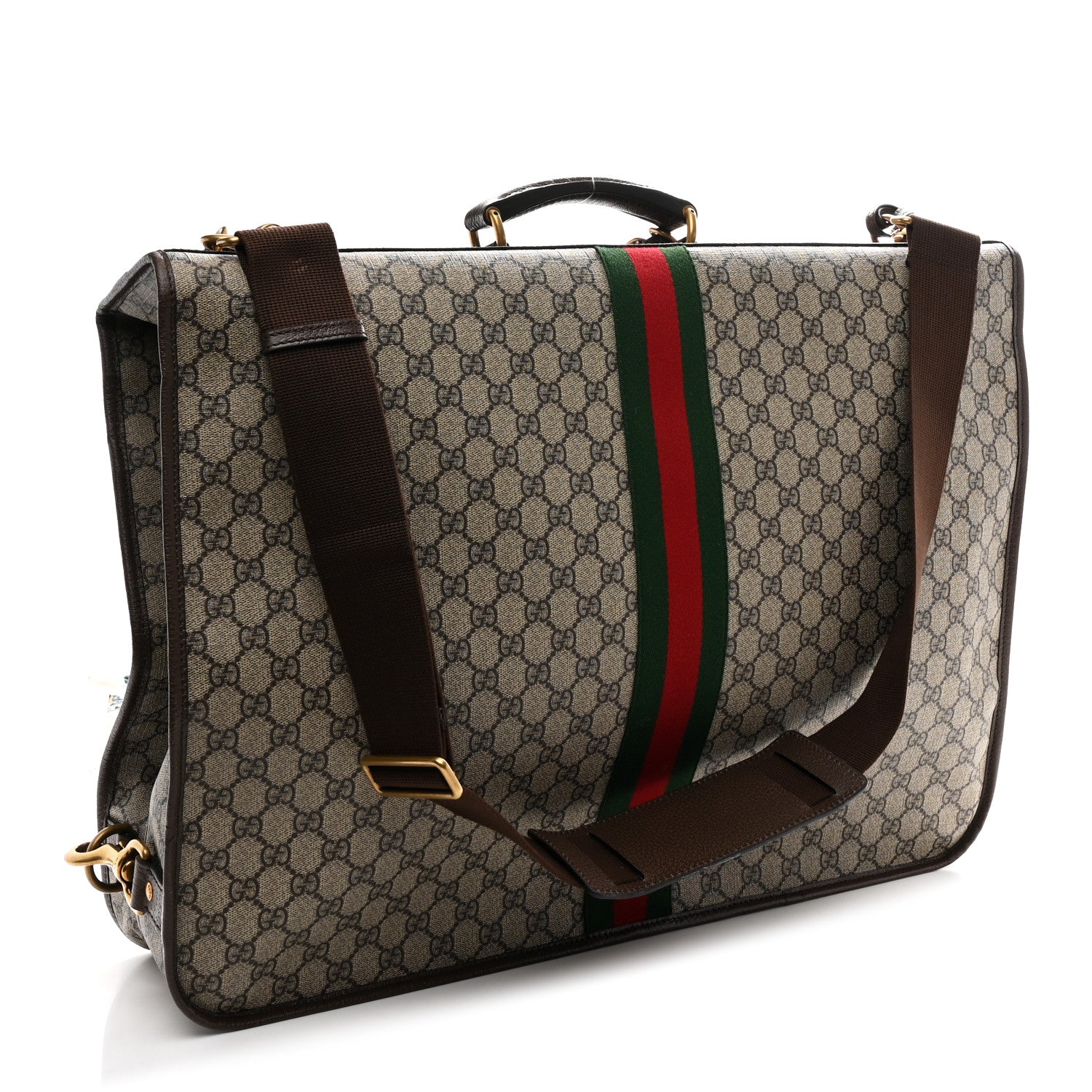 Gucci GG Supreme Monogram Textured Dollar Calfskin Web Ophidia Savoy Garment Bag Beige Ebony New Acero