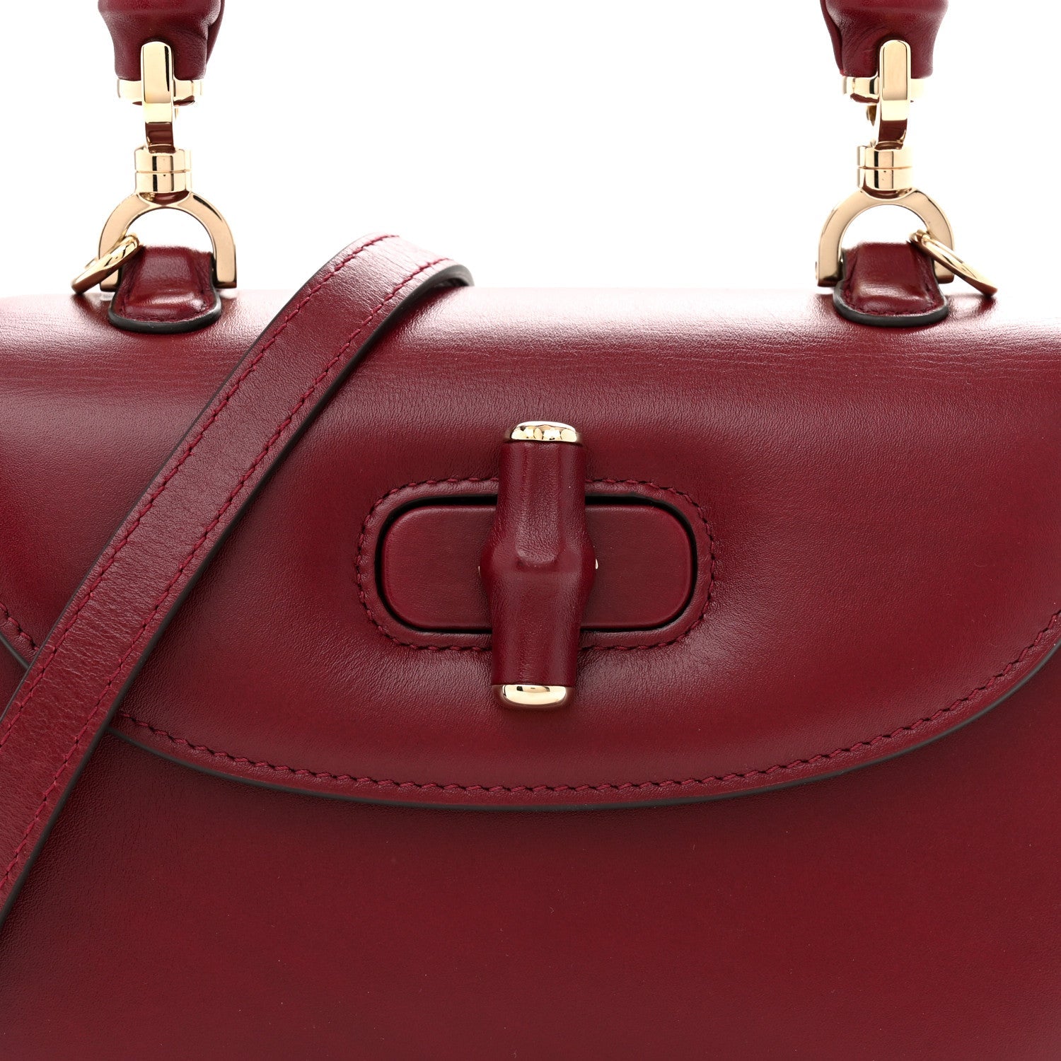 Gucci Boarded Dyana Lux Calfskin Web Monochrome Small Bamboo 1947 Top Handle Bag Rosso Ancora