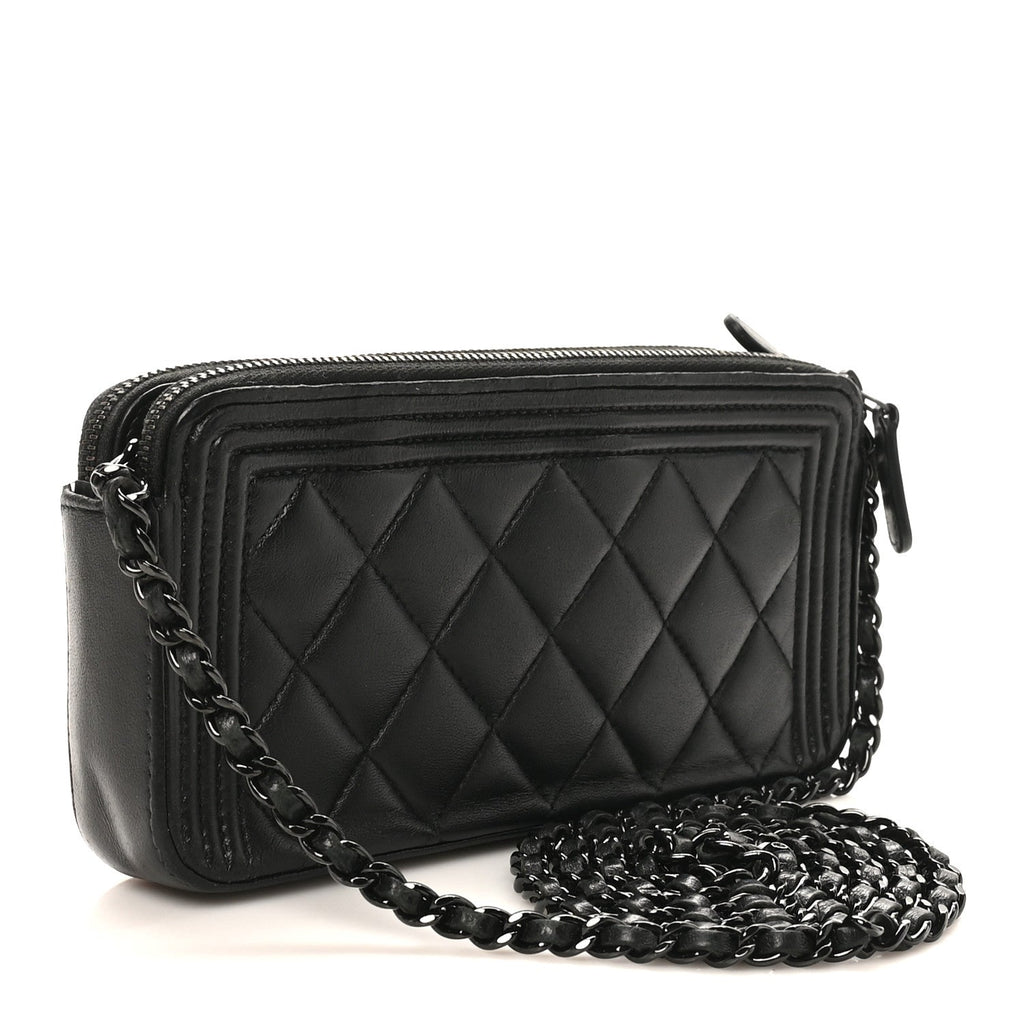 Chanel Lambskin Quilted Small Boy Clutch With Chain So Black