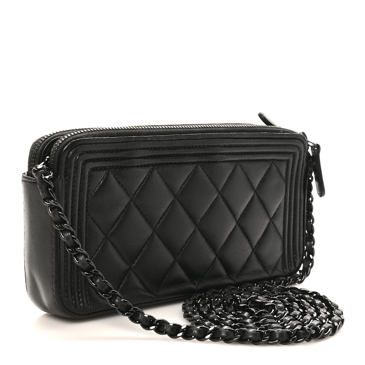 Chanel Lambskin Quilted Small Boy Clutch With Chain So Black