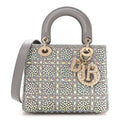Christian Dior Calfskin Satin Celestial Bead Embroidery Embroidered Small Lady Dior Grey Multicolor
