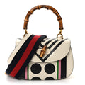 Gucci Calfskin Web Geometric Print Small Bamboo 1947 Top Handle Bag White Multi