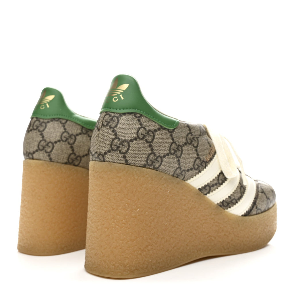 Gucci X ADIDAS GG Supreme Monogram Gazelle Wedge Sneakers 36.5 Beige Ebony Off White New Shamarock