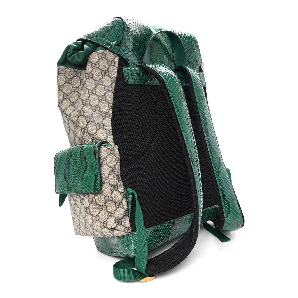 Gucci GG Supreme Monogram Snakeskin Ophidia Double Buckle Backpack Brown Green