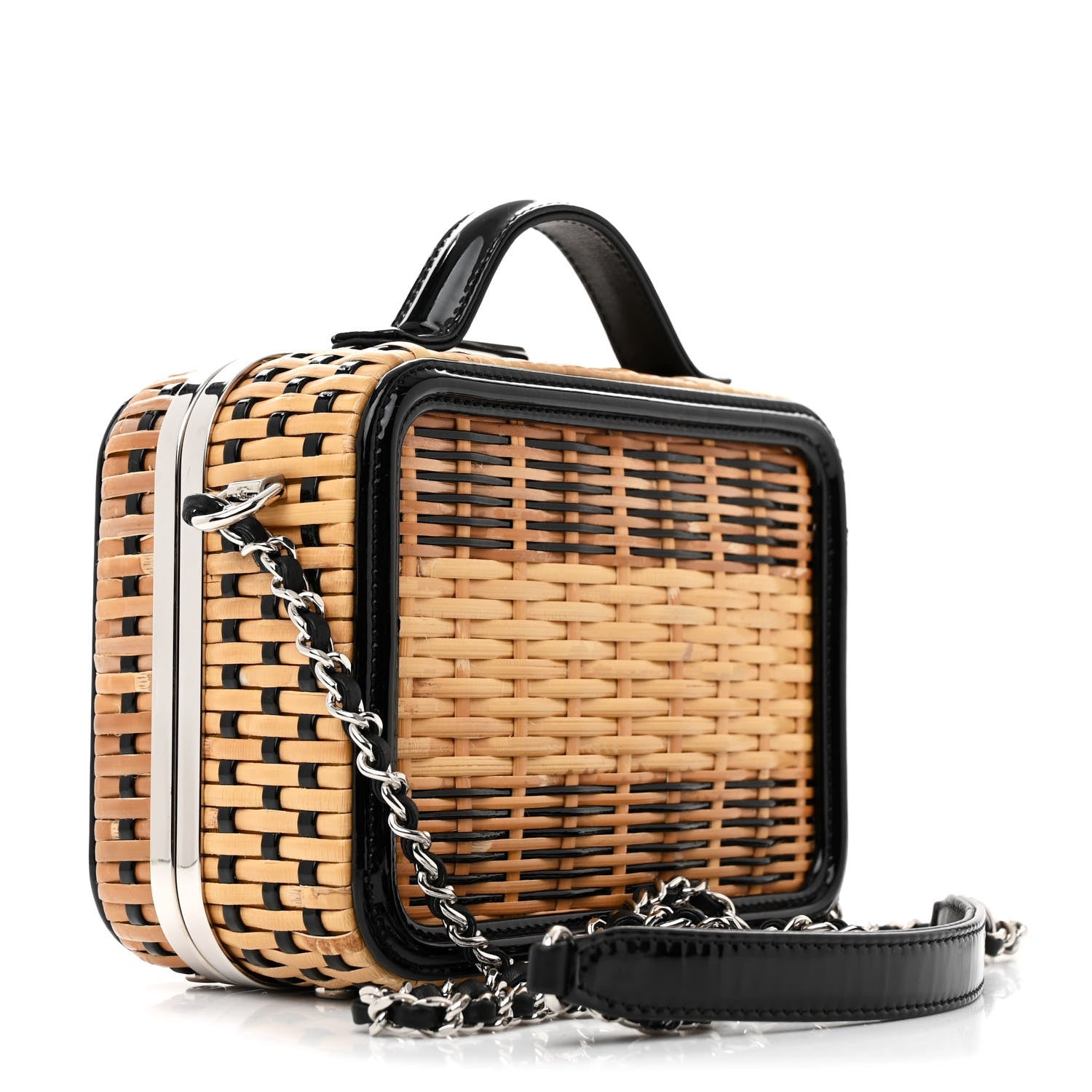 Chanel Raffia Patent Small CC Filigree Vanity Case Black