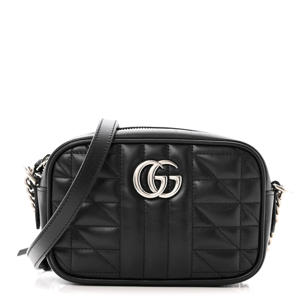 Gucci Calfskin Matelasse Aria GG Marmont Chain Shoulder Bag Black