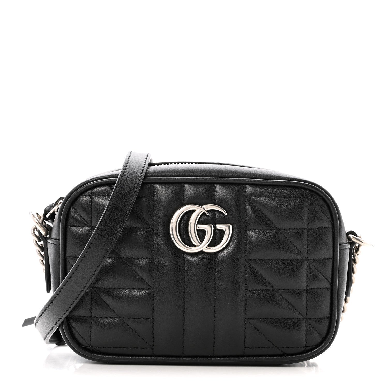 Gucci Calfskin Matelasse Aria GG Marmont Chain Shoulder Bag Black