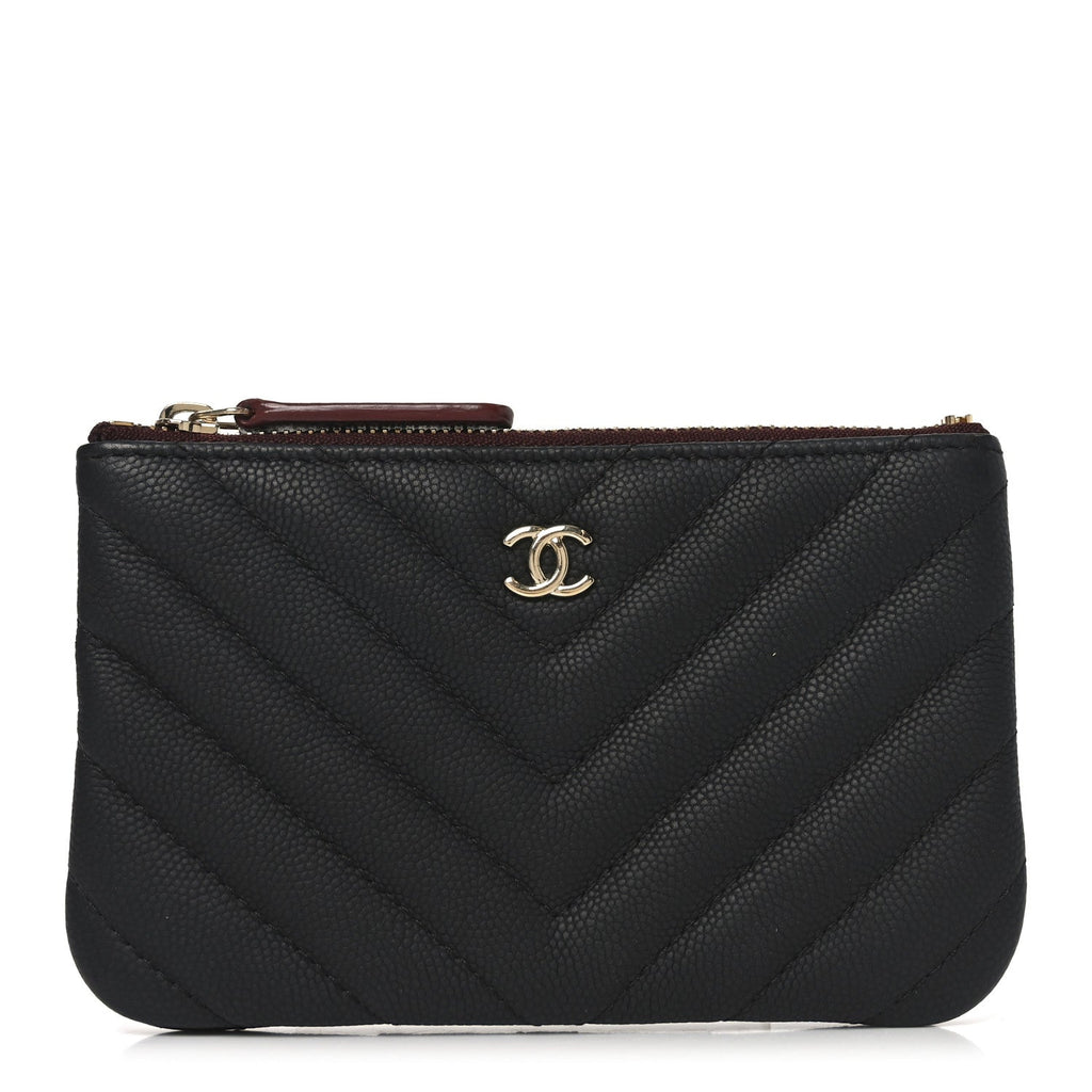 Caviar Chevron Quilted Small Cosmetic Case Black