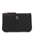 Caviar Chevron Quilted Small Cosmetic Case Black