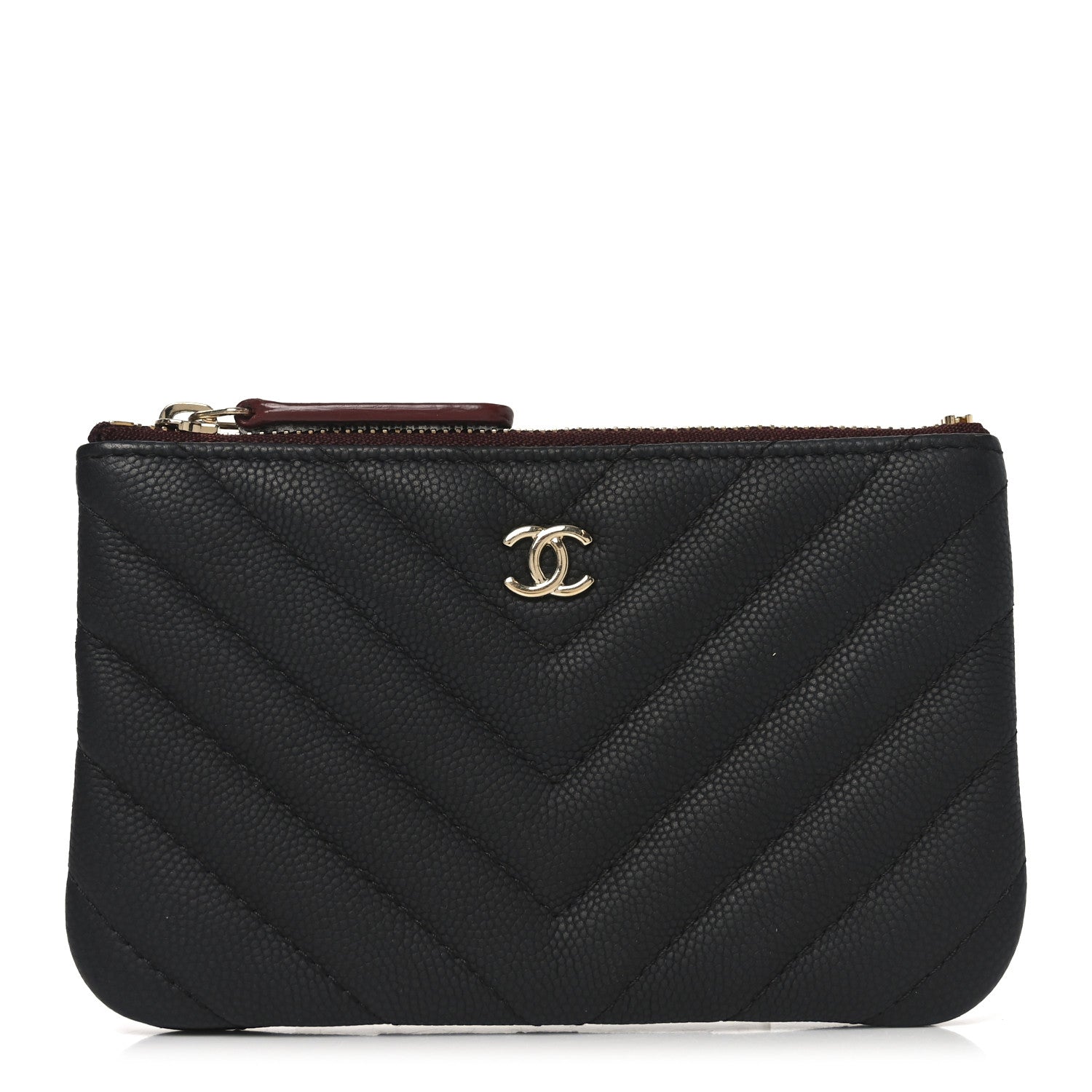 Caviar Chevron Quilted Small Cosmetic Case Black