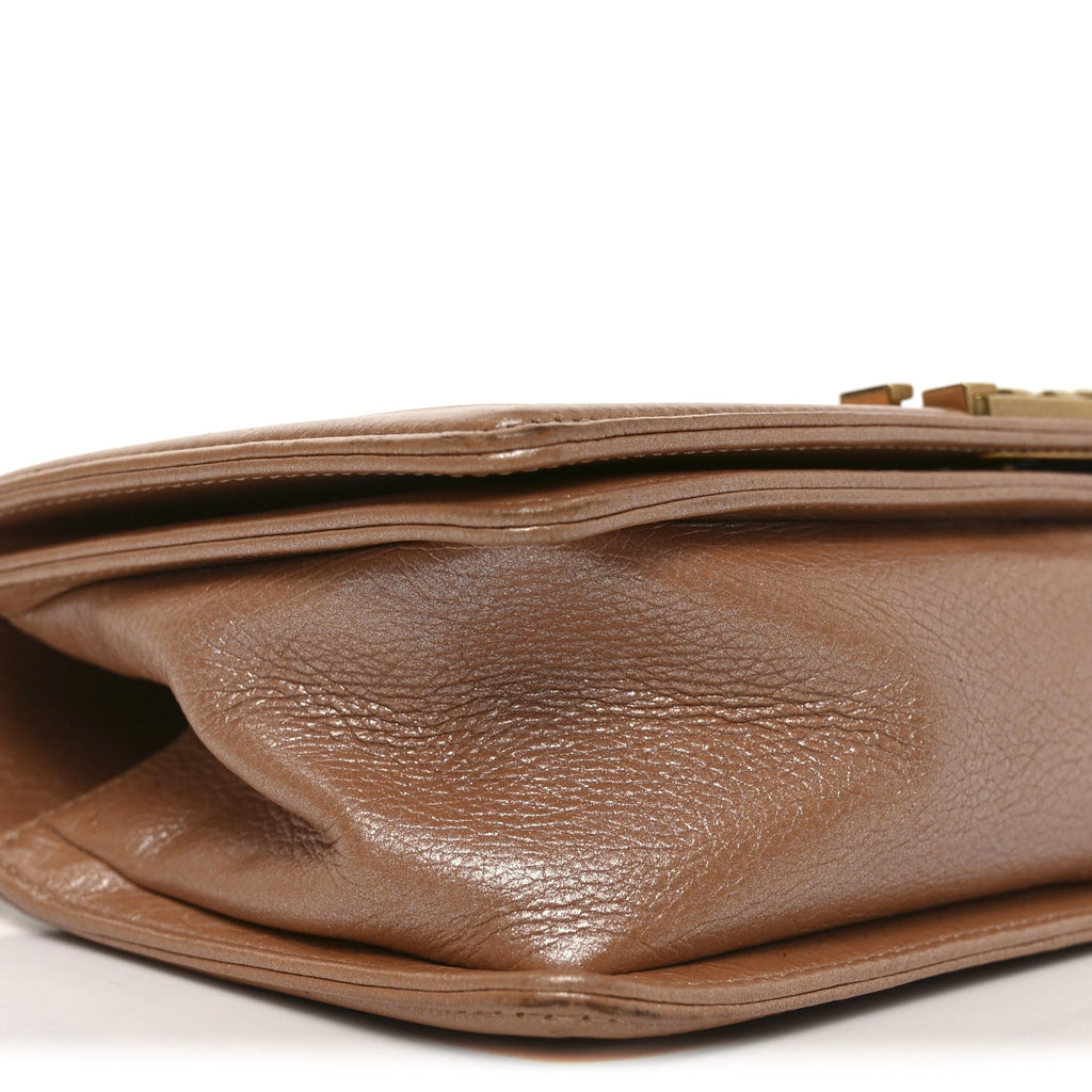 Chanel Metallic Calfskin Quilted Medium Boy Flap Dark Beige