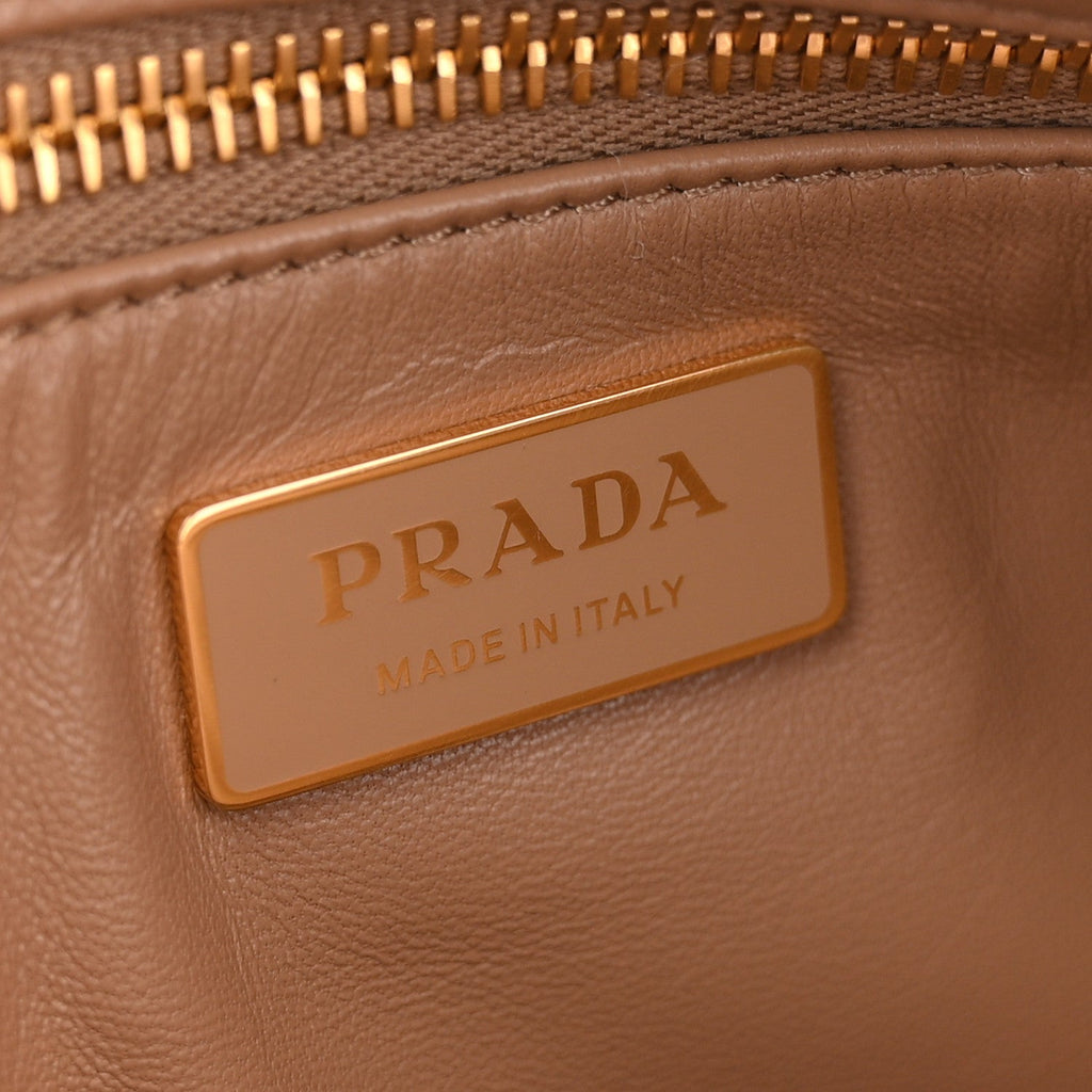 Prada Soft Calfskin Large Aimée Shoulder Bag Travertine