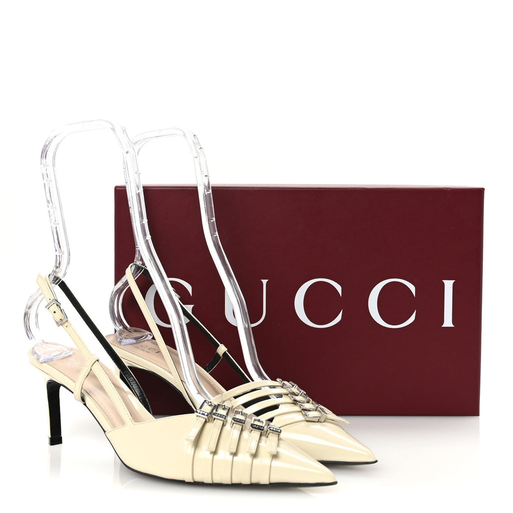 Gucci Patent Regents Slingback Pumps 38 New Ivoire