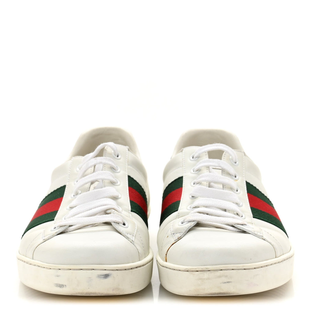 Gucci Calfskin Crocodile Web Mens Ace Sneakers 9 White Green
