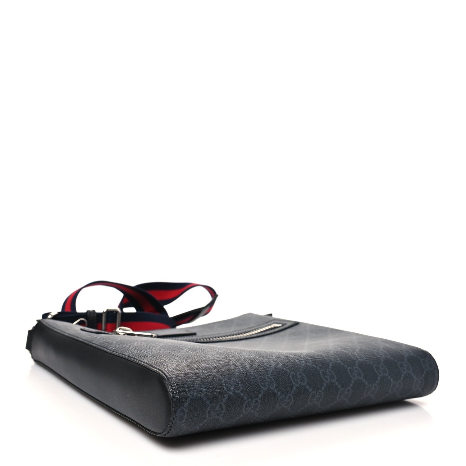 Gucci GG Supreme Monogram Web Small Flat Messenger Bag Black Grey