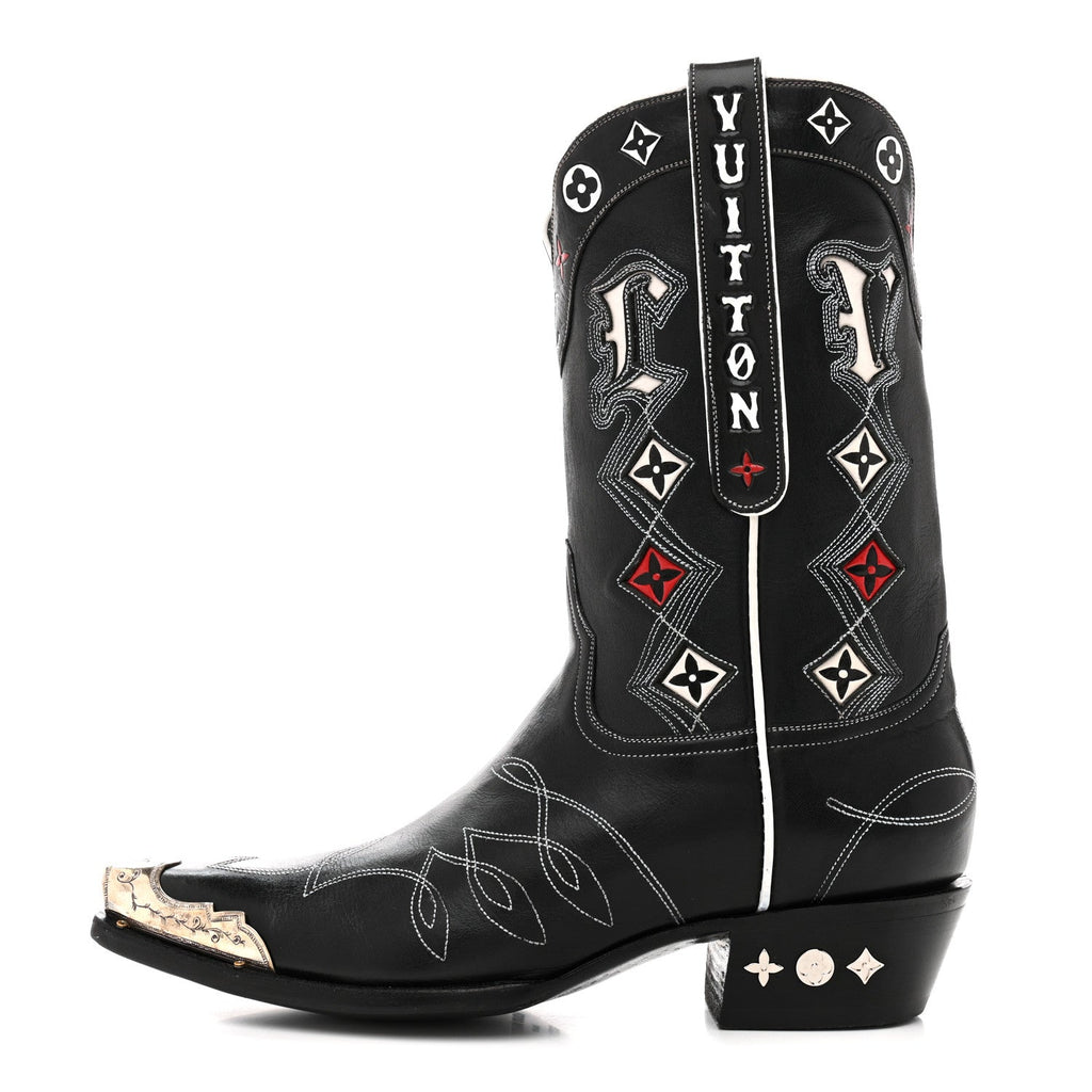 Louis Vuitton Calfskin LV Texan Mens Rider Boots 10.5 Black Silver