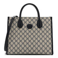 Gucci GG Supreme Monogram Textured Dollar Calfskin Small Retro Interlocking G Tote Bag Beige Blue